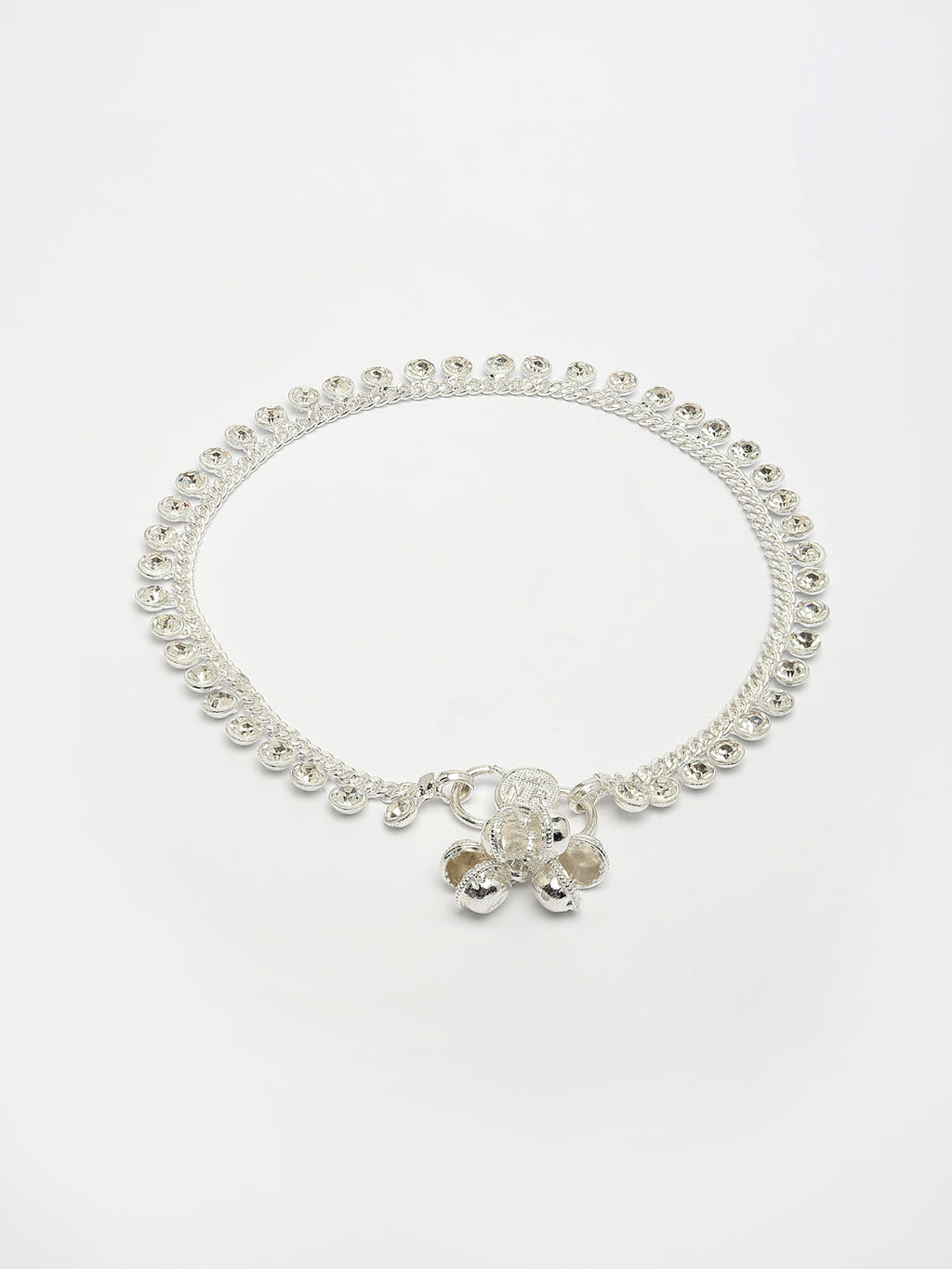 NVR Women's Set of 2 Silver-Plated Artificial Stone Studded Anklets