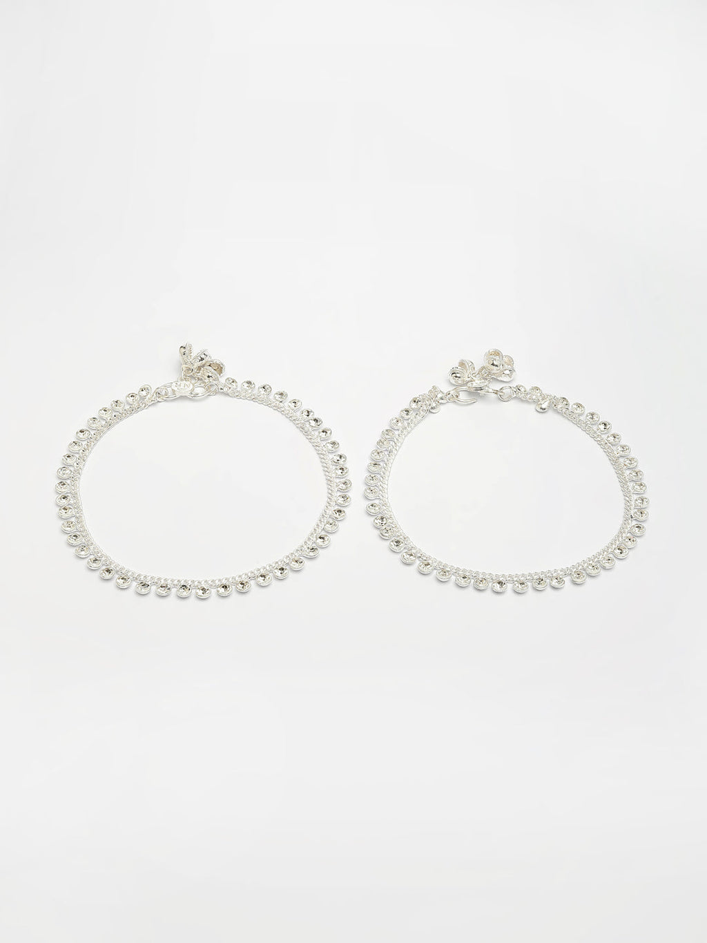 NVR Women's Set of 2 Silver-Plated Artificial Stone Studded Anklets