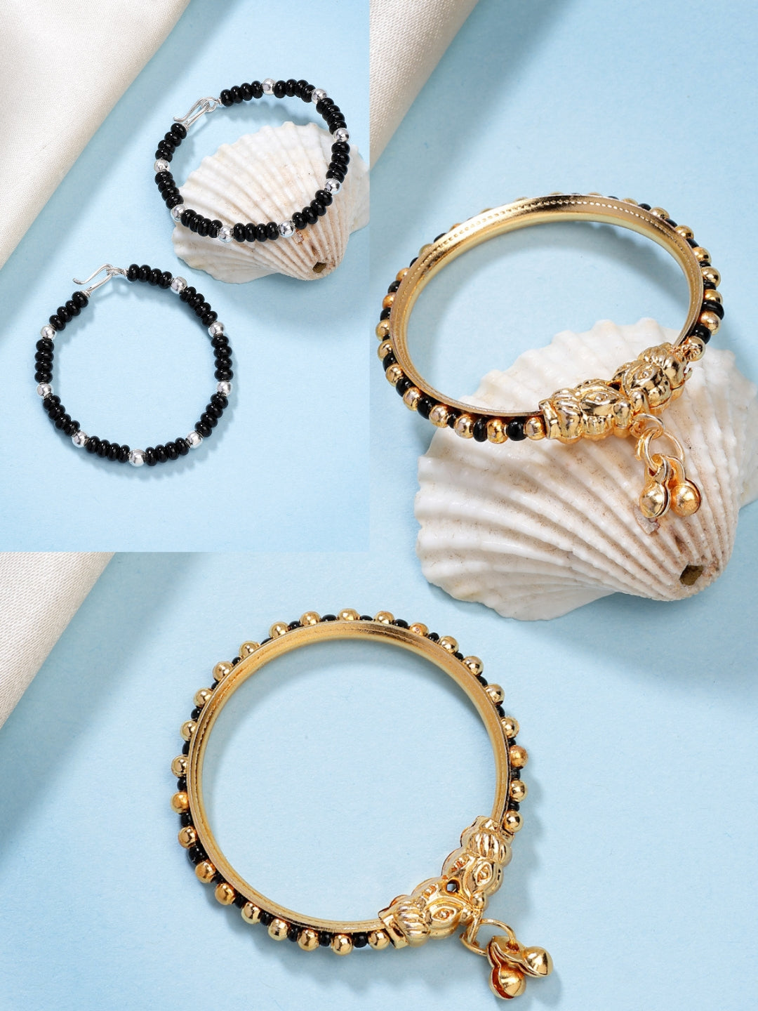 NVR Kids Pair of 2 Rhodium-Plated Artificial Beads Nazariya Kada Bracelet