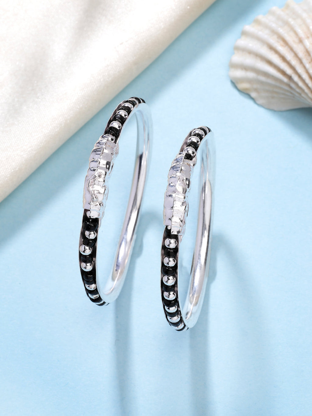 NVR Kids Pair of 3 Rhodium-Plated Artificial Beads Nazariya Kada Bracelet