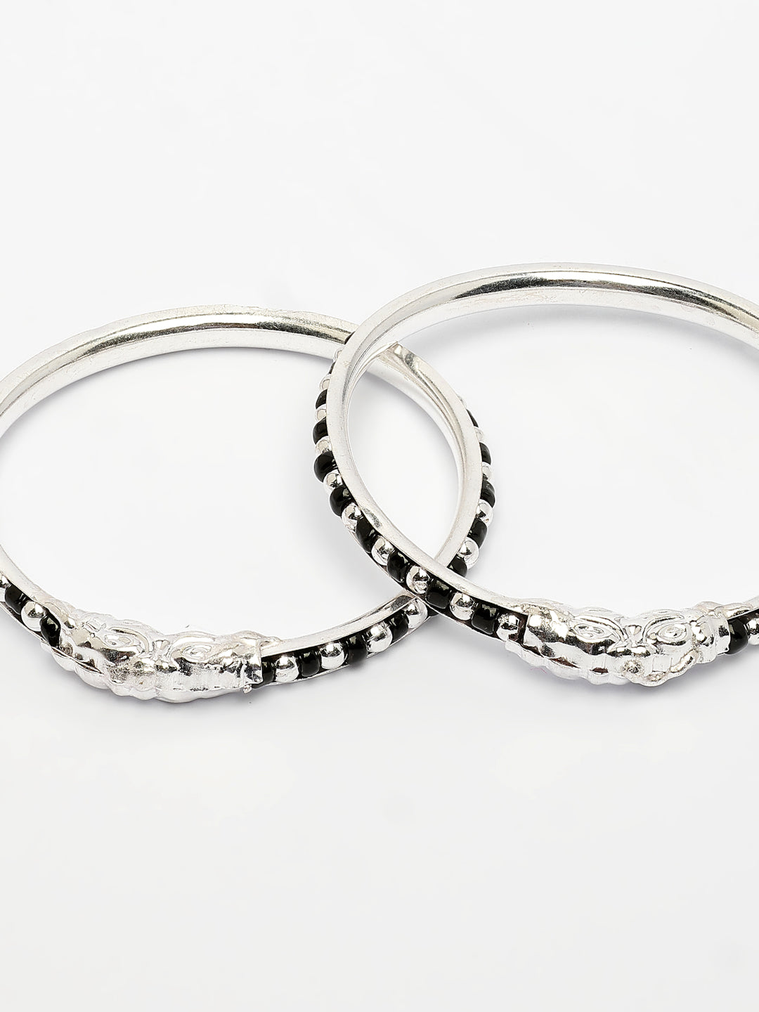 NVR Kids Pair of 3 Rhodium-Plated Artificial Beads Nazariya Kada Bracelet