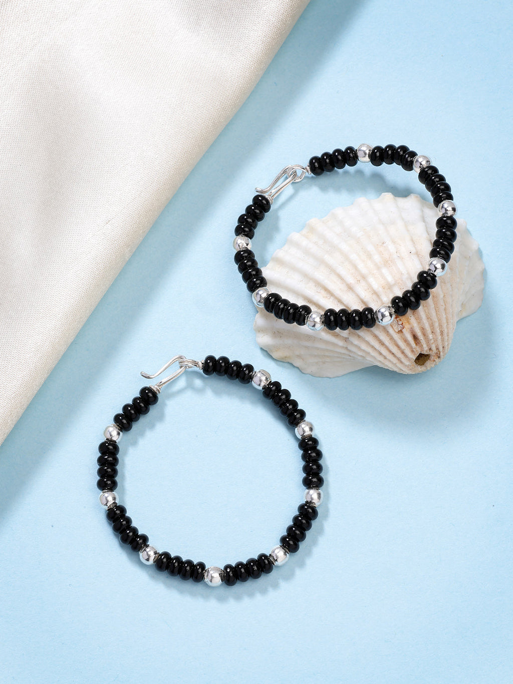 NVR Kids Pair of 4 Rhodium-Plated Artificial Beads Nazariya Kada Bracelet