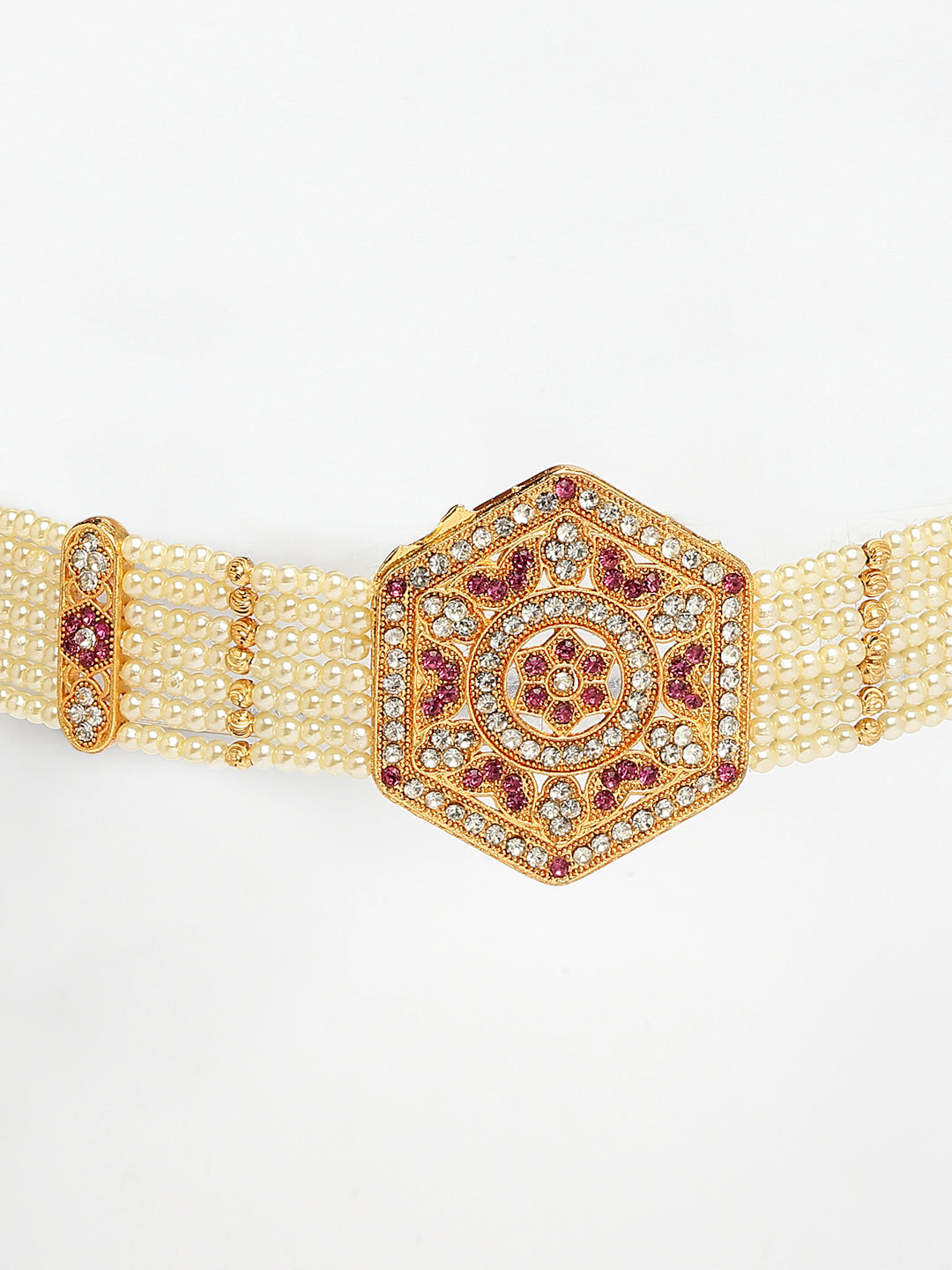 NVR Women's Gold-Polished Cubic Zirconia Stone Studded Link Bracelet