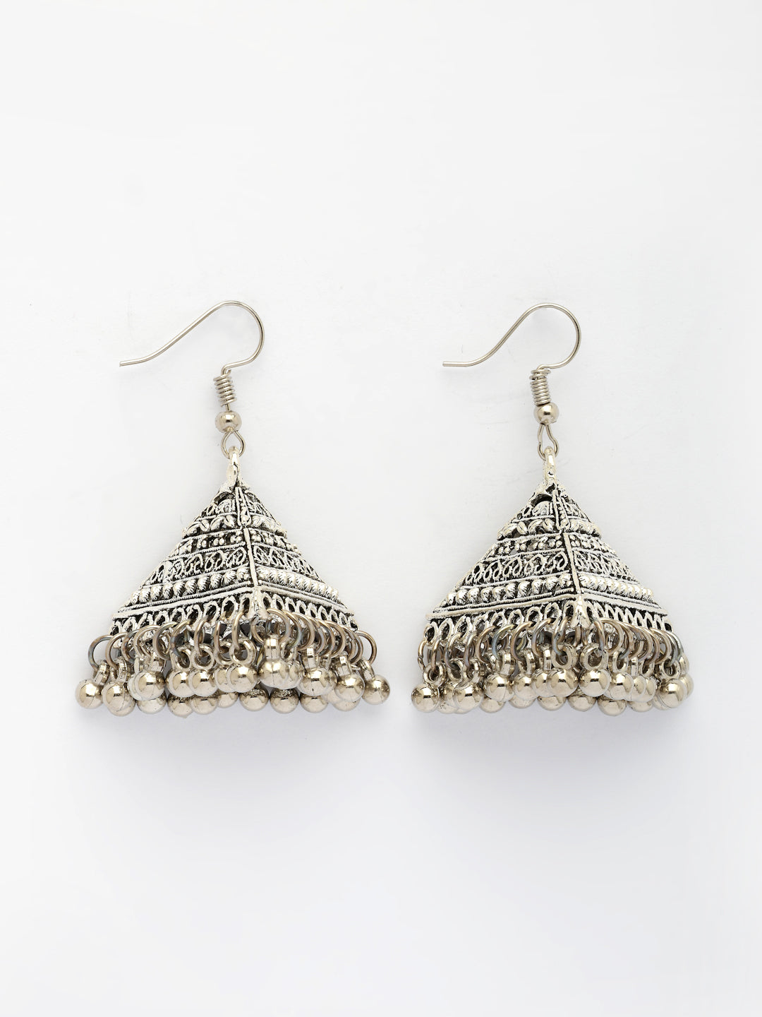 NVR Women's Triangular Shaped Hook Silver Plating Oxidized Jhumka Earrings
