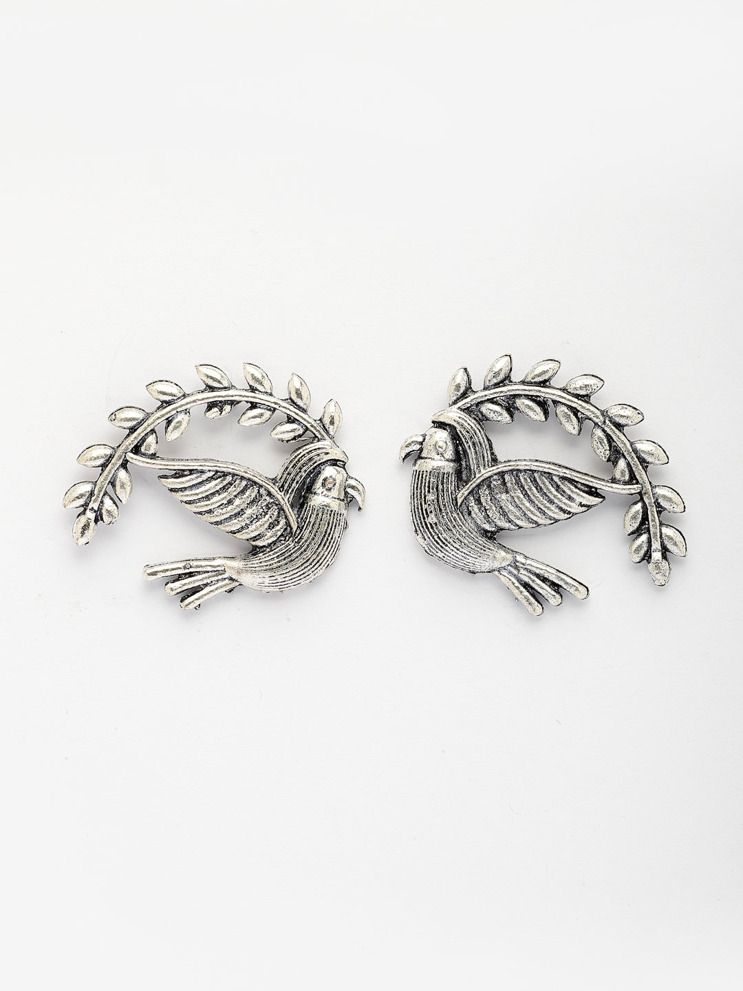 NVR Women Silver Toned Oxidized Pigeon Design Drop Earrings