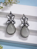 NVR Women White Artificial Stones Silver Plated Drop Earrings