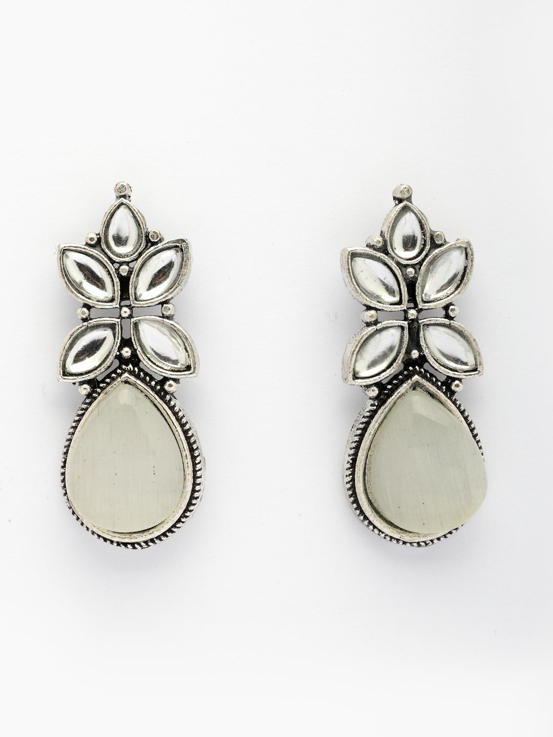 NVR Women White Artificial Stones Silver Plated Drop Earrings