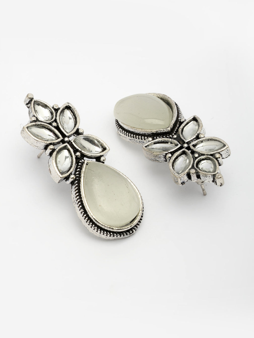 NVR Women White Artificial Stones Silver Plated Drop Earrings