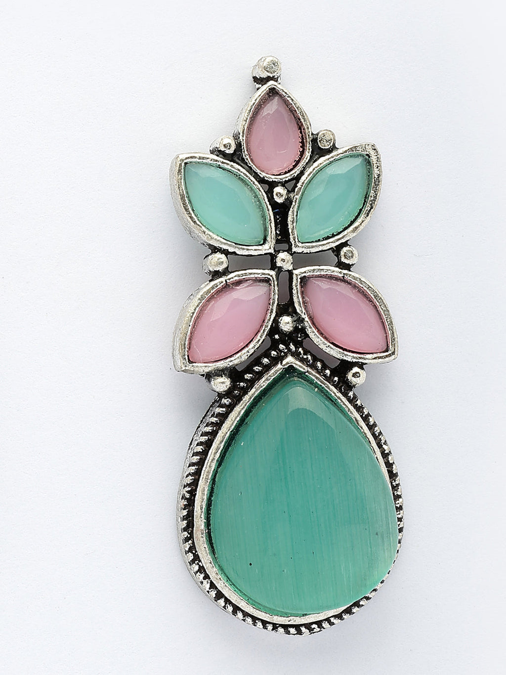 NVR Women Green & Pink Artificial Stones Silver Plated Drop Earrings