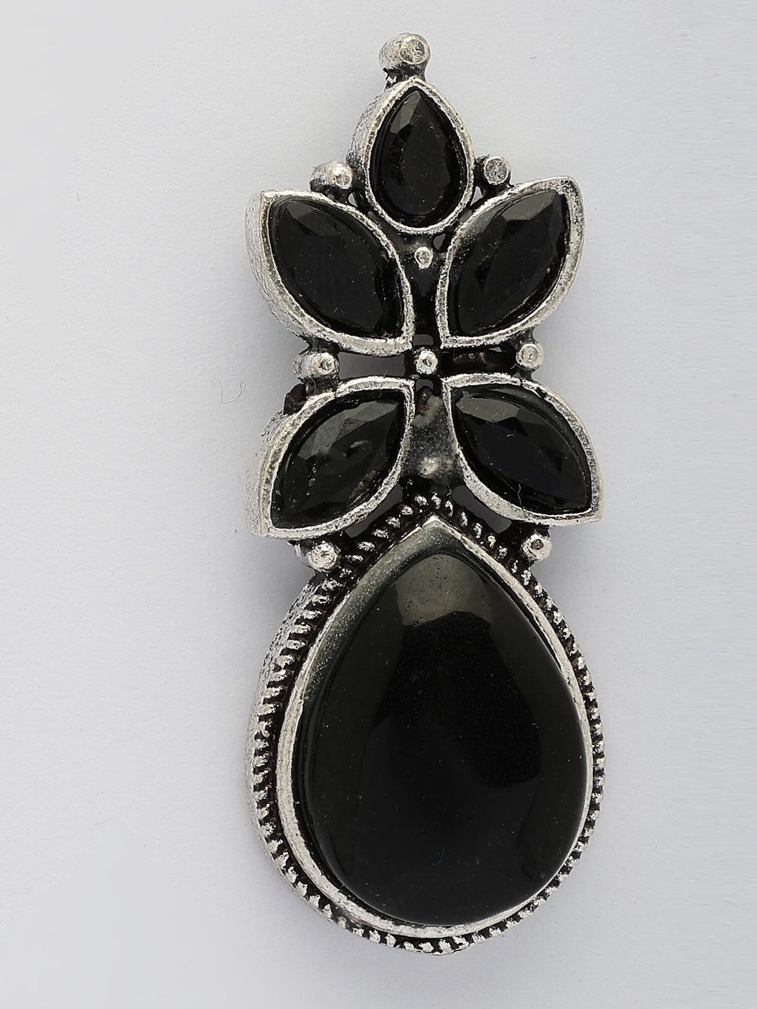 NVR Women Black Artificial Stones Silver Plated Drop Earrings