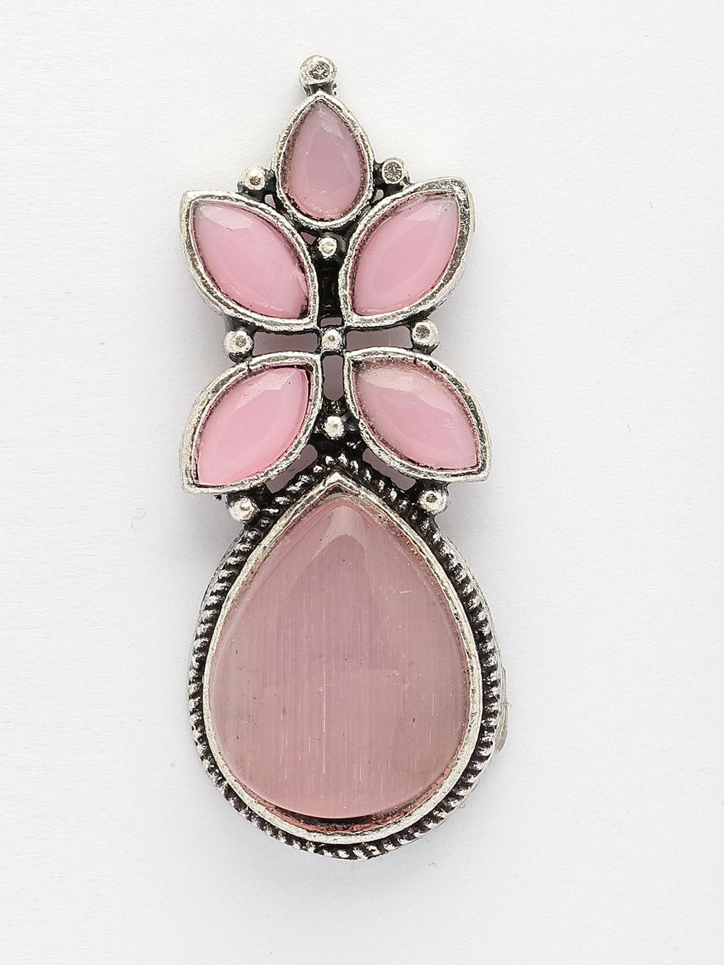 NVR Women Pink Artificial Stones Silver Plated Drop Earrings