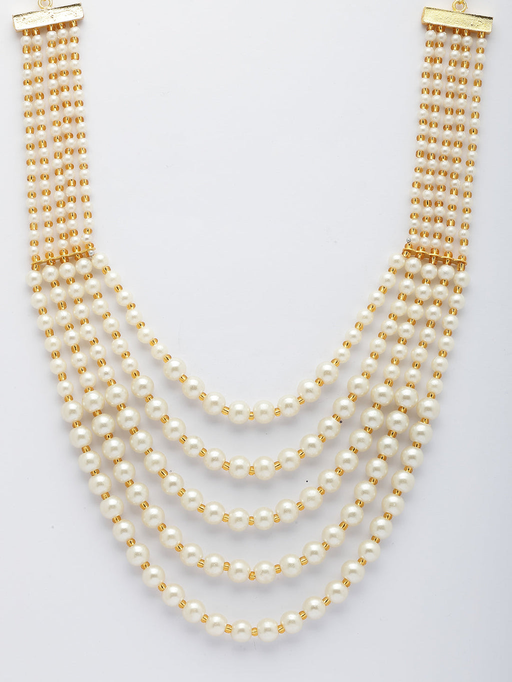 NVR Women Handcrafted White Beaded Layered Necklace