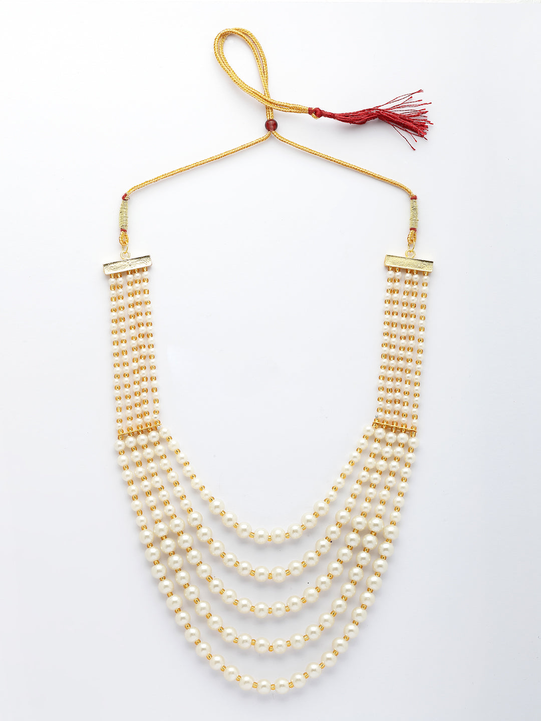 NVR Women Handcrafted White Beaded Layered Necklace