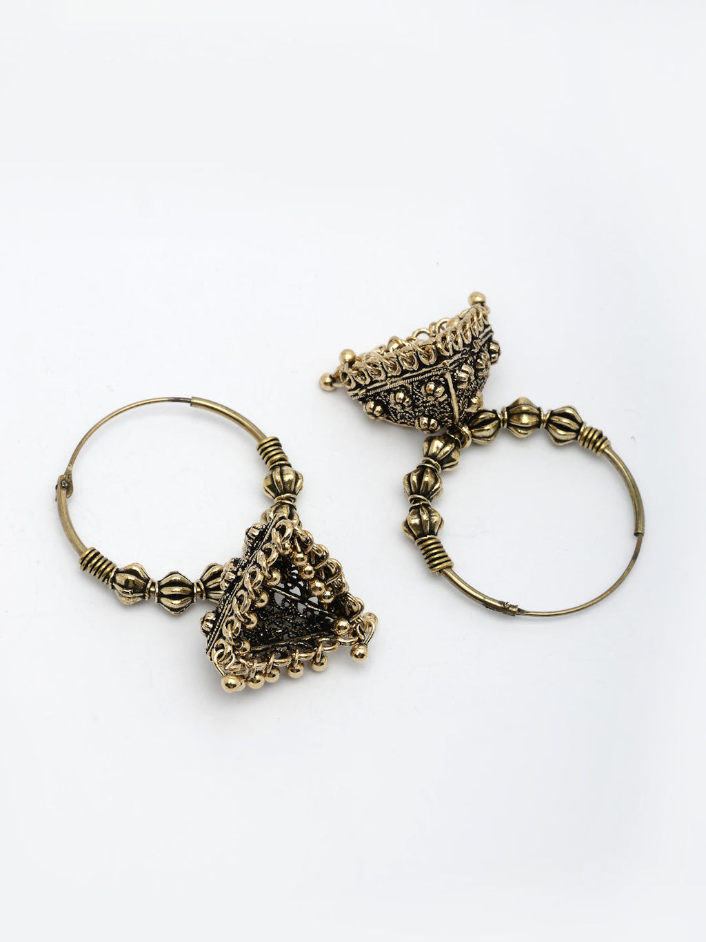 NVR Women's Ethnic Gold-Polished Oxidized Jhumka Earrings