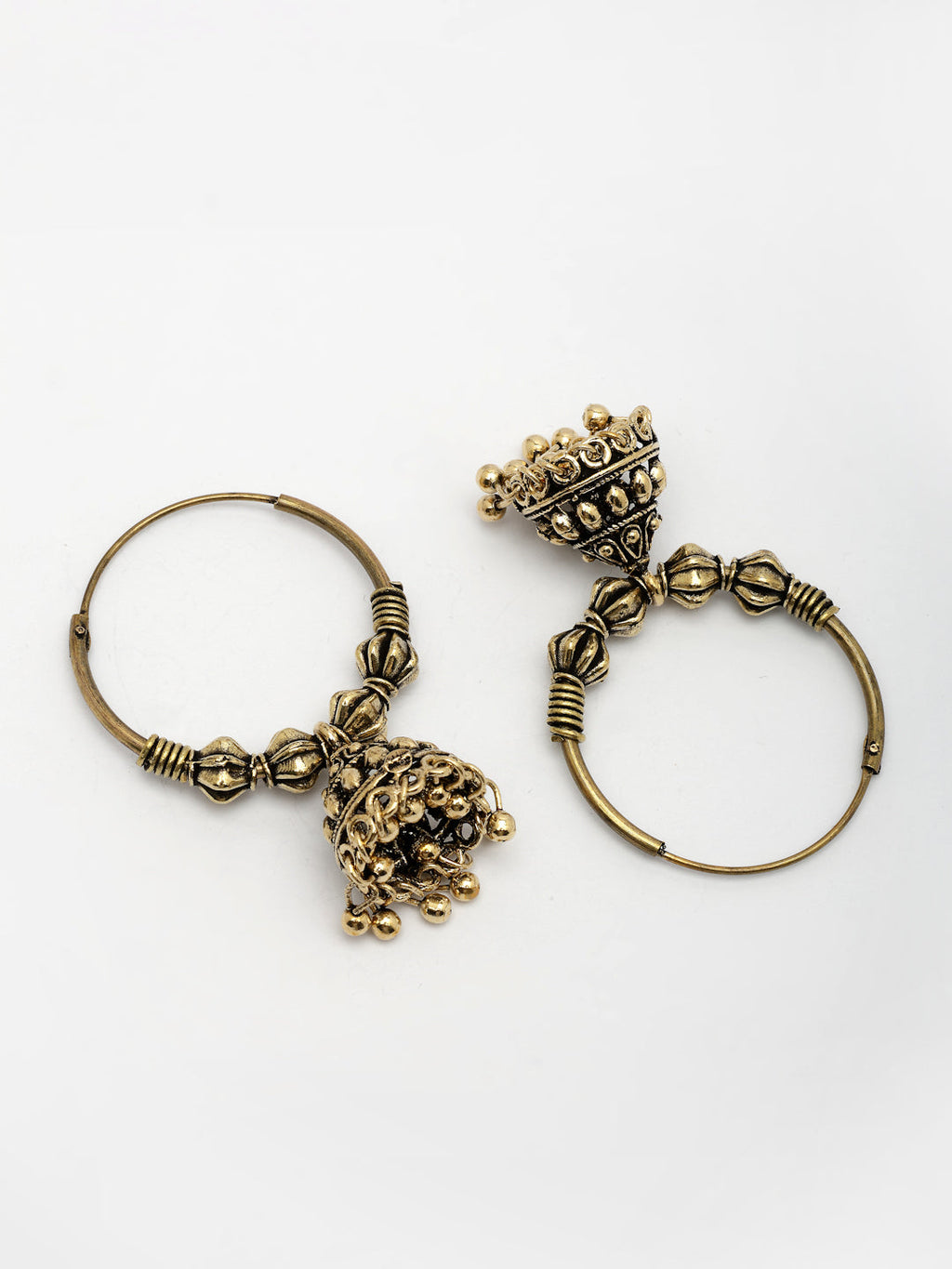 NVR Women's Traditional Gold-Polished Oxidized Jhumka Earrings