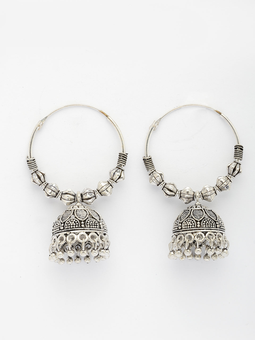 NVR Women's Handmade Silver Plated Oxidized Traditional Jhumka Earrings
