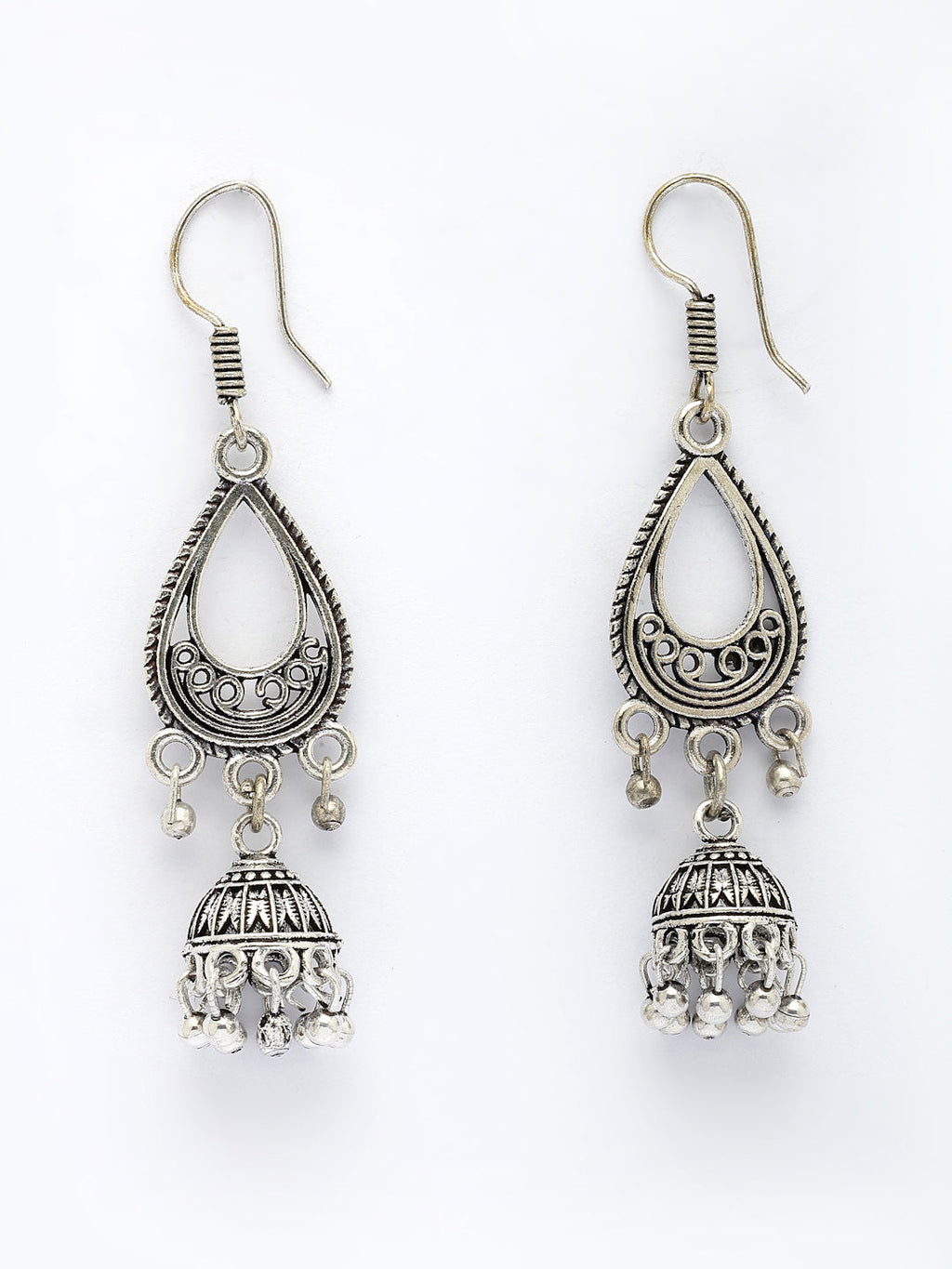 NVR Women Silver Plated German Silver Jhumka Earrings