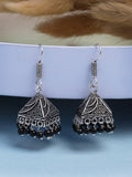 NVR Women's Oxidized Silver Plated Black Artificial Beads Jhumka Earrings