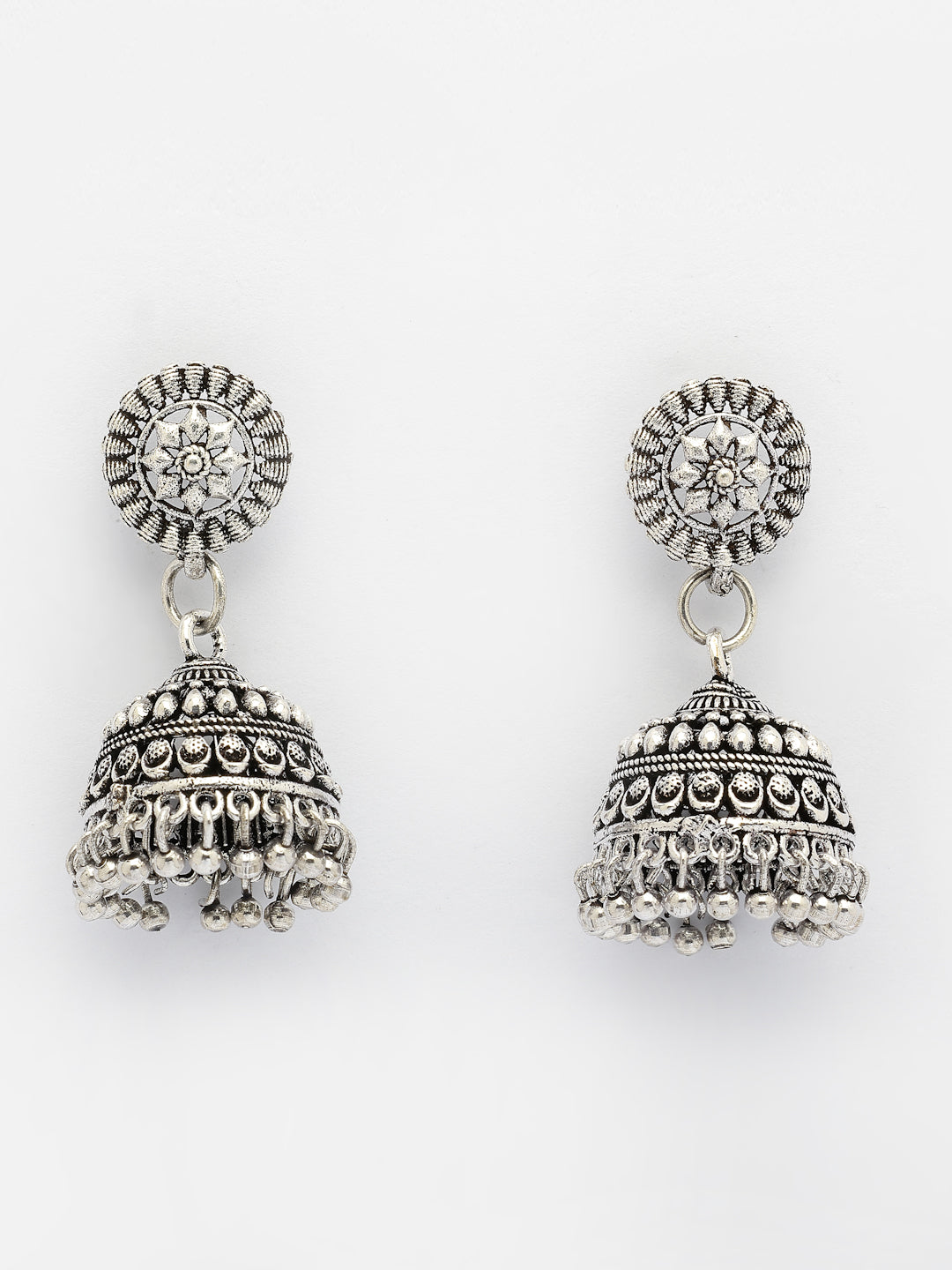NVR Women Silver Plated Traditional Oxidized Jhumka Earrings
