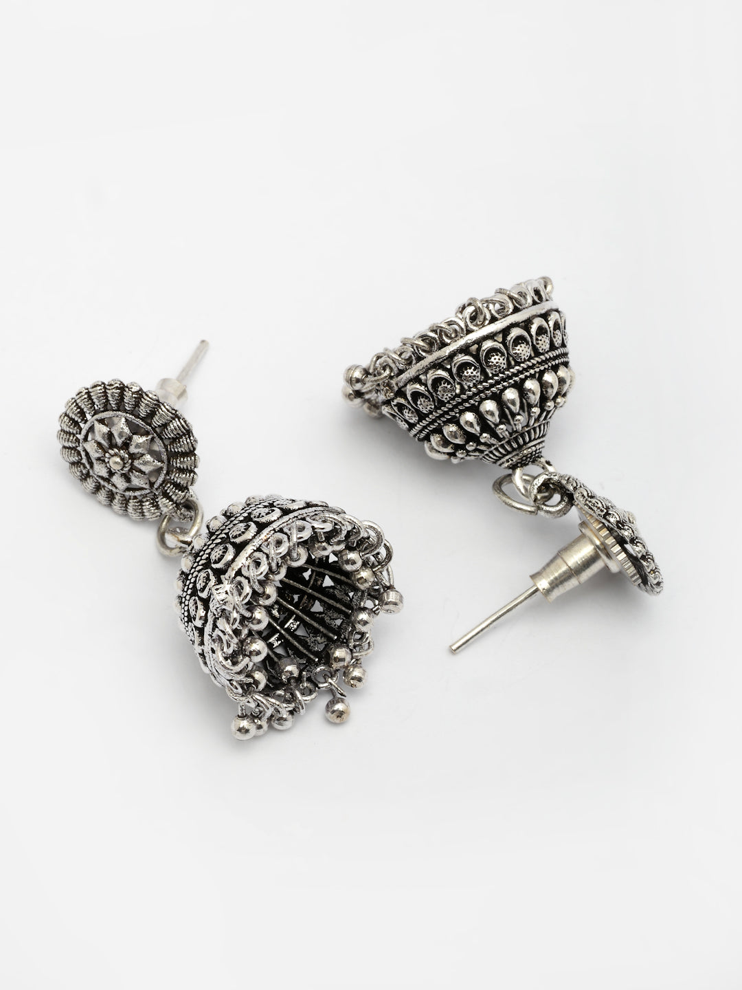 NVR Women Silver Plated Traditional Oxidized Jhumka Earrings