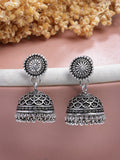 NVR Women Silver Plated Round Shape Oxidized Traditional Jhumka Earrings