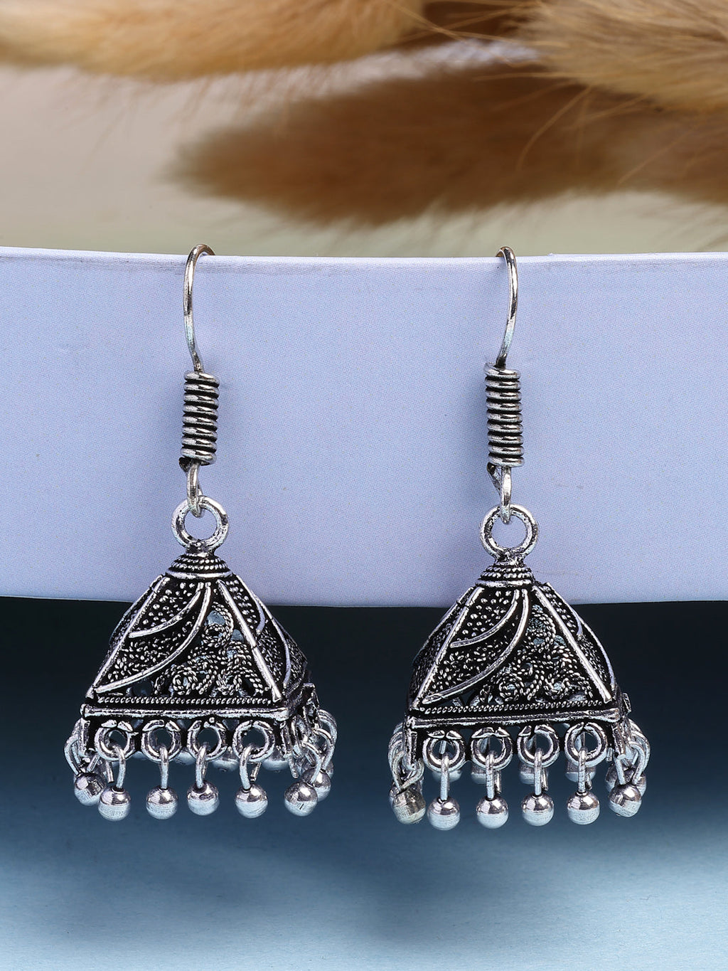NVR Women's Oxidized Silver Plated Jhumka Earrings