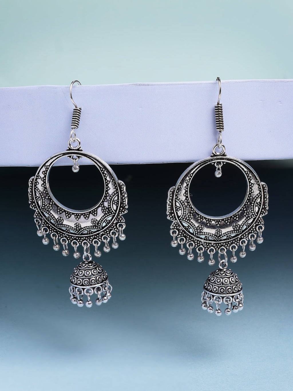 NVR Women's Unique Silver Plated German Silver Jhumka Earrings