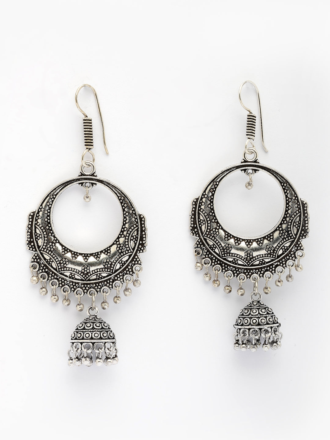 NVR Women's Unique Silver Plated German Silver Jhumka Earrings