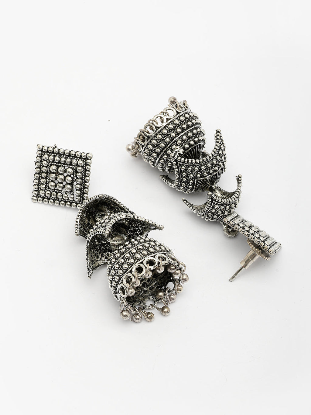 NVR Women's Traditional Oxidized Silver Plated Jhumka Earrings
