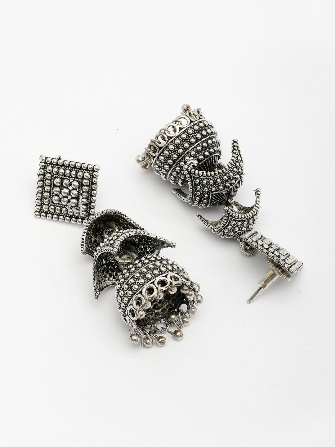 NVR Women's Traditional Oxidized Silver Plated Jhumka Earrings