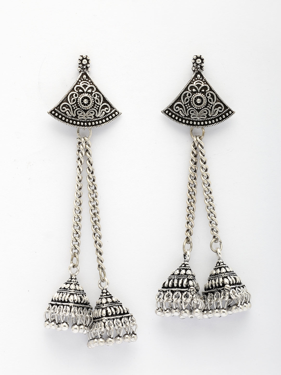 NVR Women Silver Toned Oxidized German Silver Jhumka Earrings
