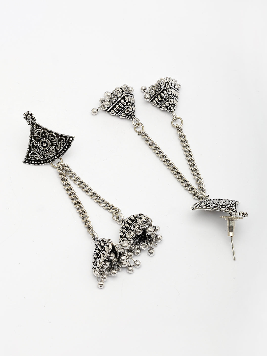 NVR Women Silver Toned Oxidized German Silver Jhumka Earrings