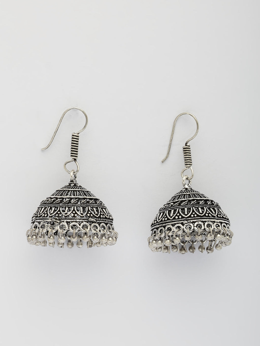 NVR Women's Silver Plated Oxidized German Silver Jhumka Earrings
