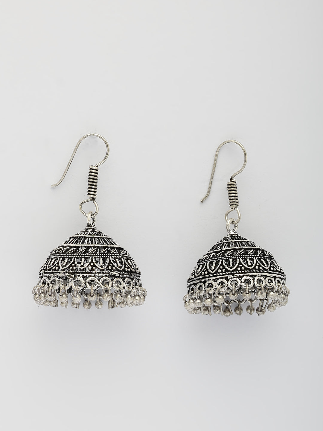 NVR Women's Silver Plated Oxidized German Silver Jhumka Earrings