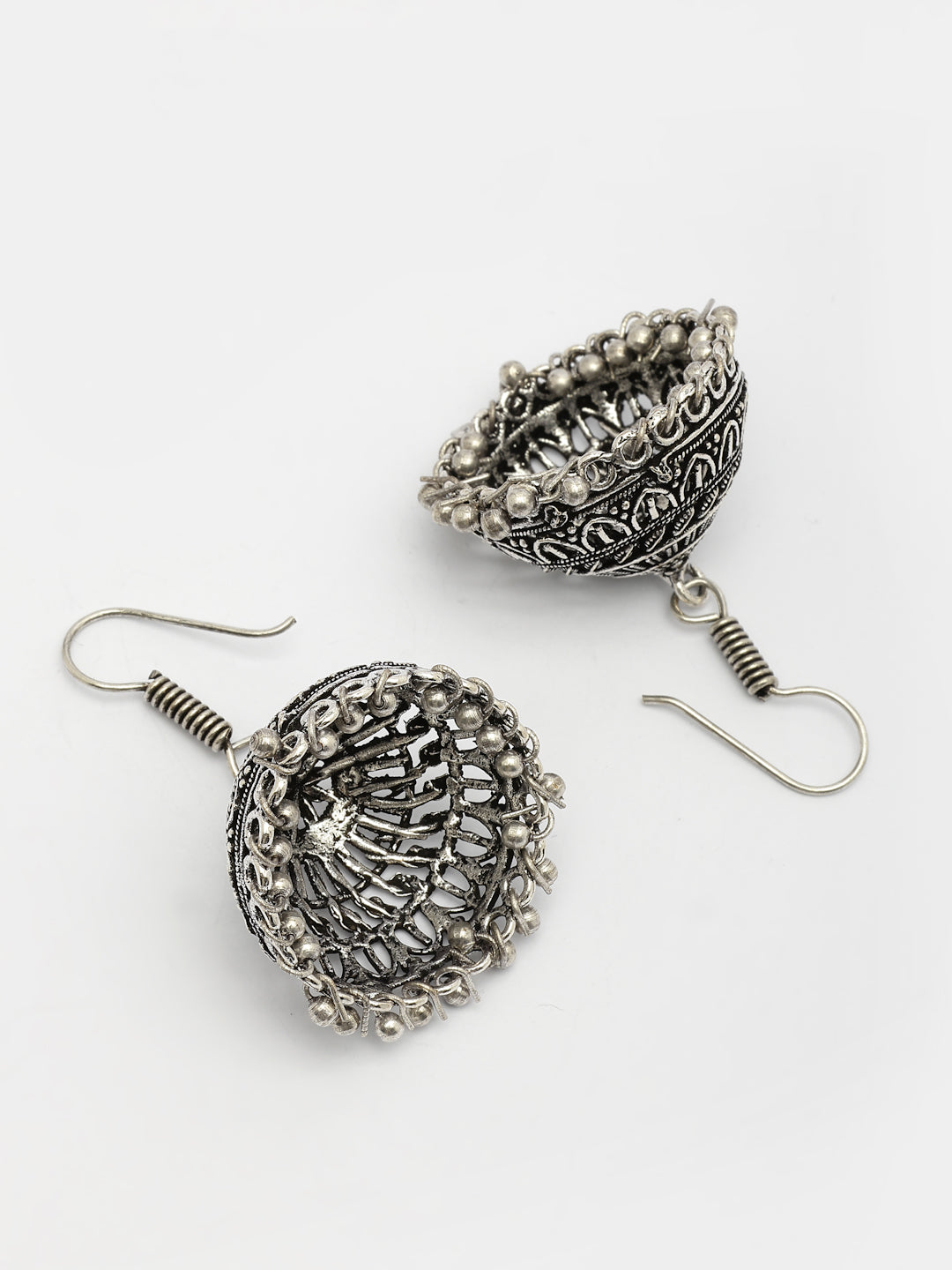 NVR Women's Silver Plated Oxidized German Silver Jhumka Earrings
