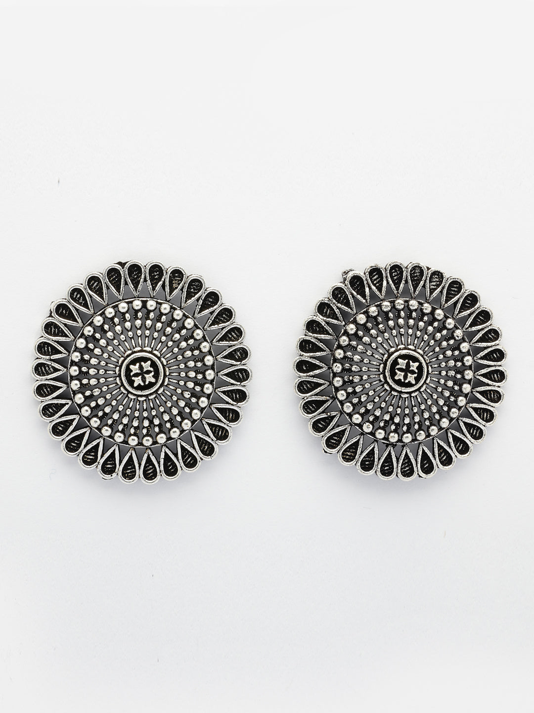 NVR Women Oxidized Silver Plated Round Shape Traditional Stud Earrings