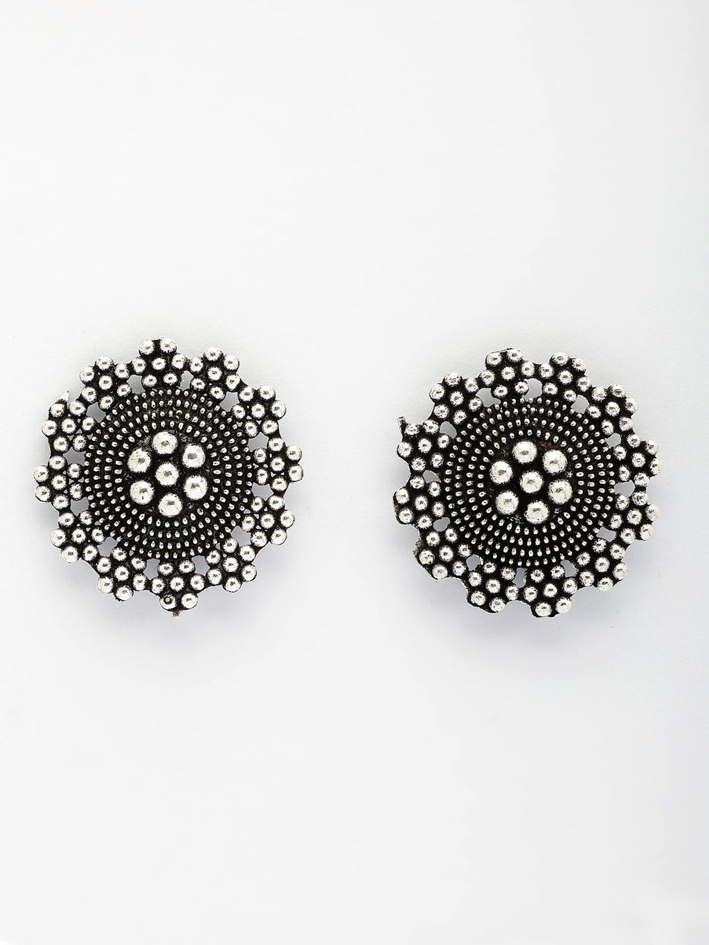 NVR Women's Silver Plated Oxidized Round Shape Traditional Stud Earrings
