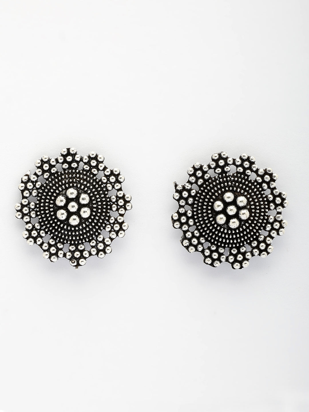 NVR Women's Silver Plated Oxidized Round Shape Traditional Stud Earrings