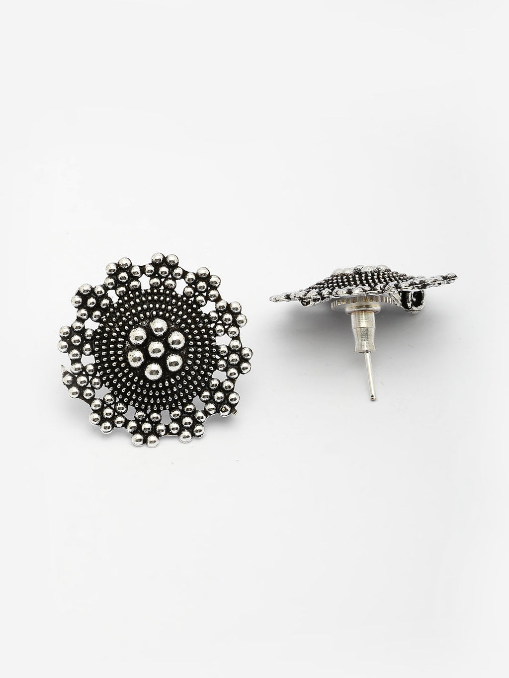 NVR Women's Silver Plated Oxidized Round Shape Traditional Stud Earrings