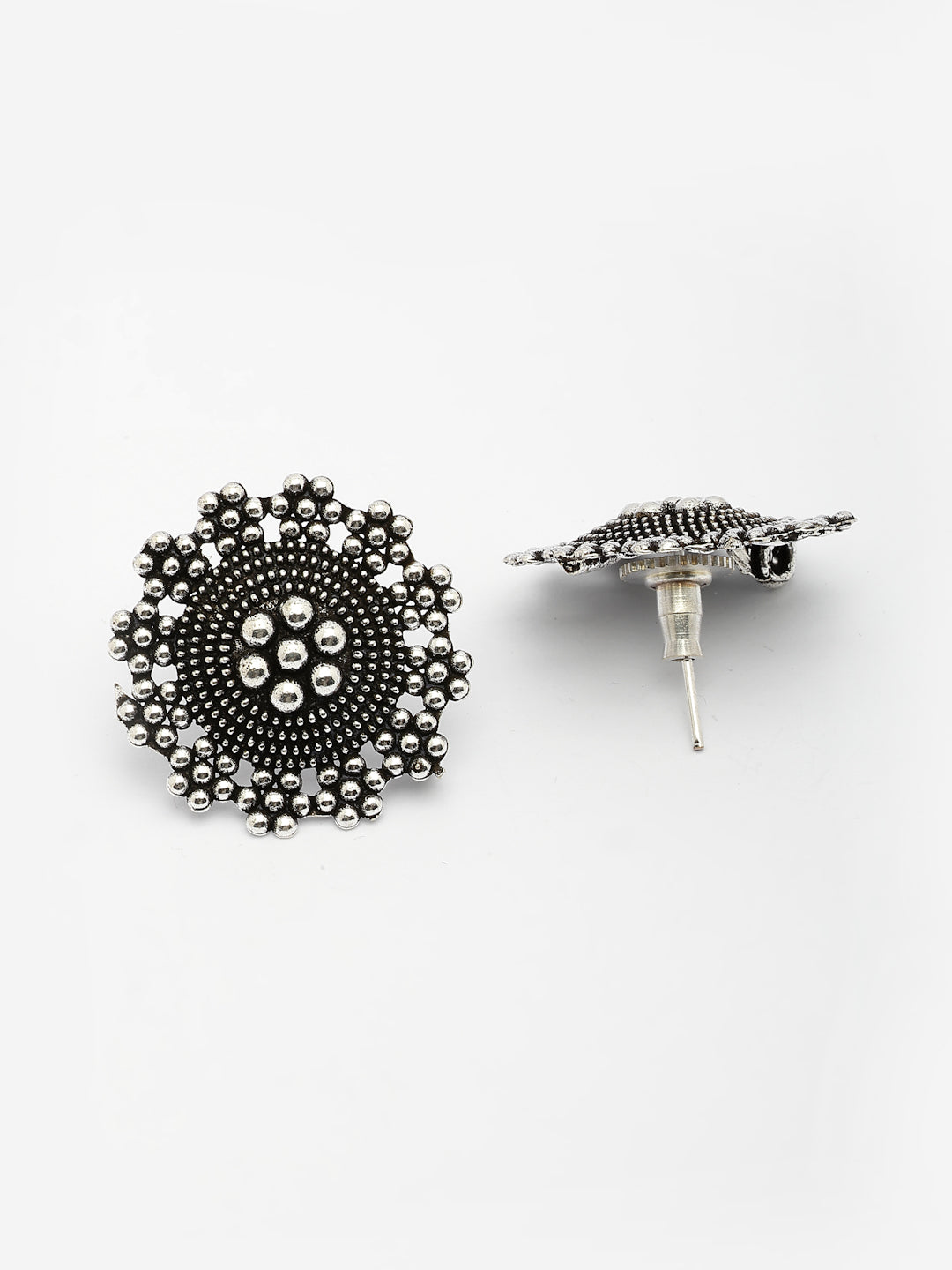 NVR Women's Silver Plated Oxidized Round Shape Traditional Stud Earrings
