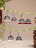 NVR Women Pair of 3 Oxidized Silver Plated Multicolor Artificial Beads Jhumka Earrings