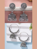 NVR Women Set of 2 Silver Plated Traditional Oxidized Jhumka Earrings