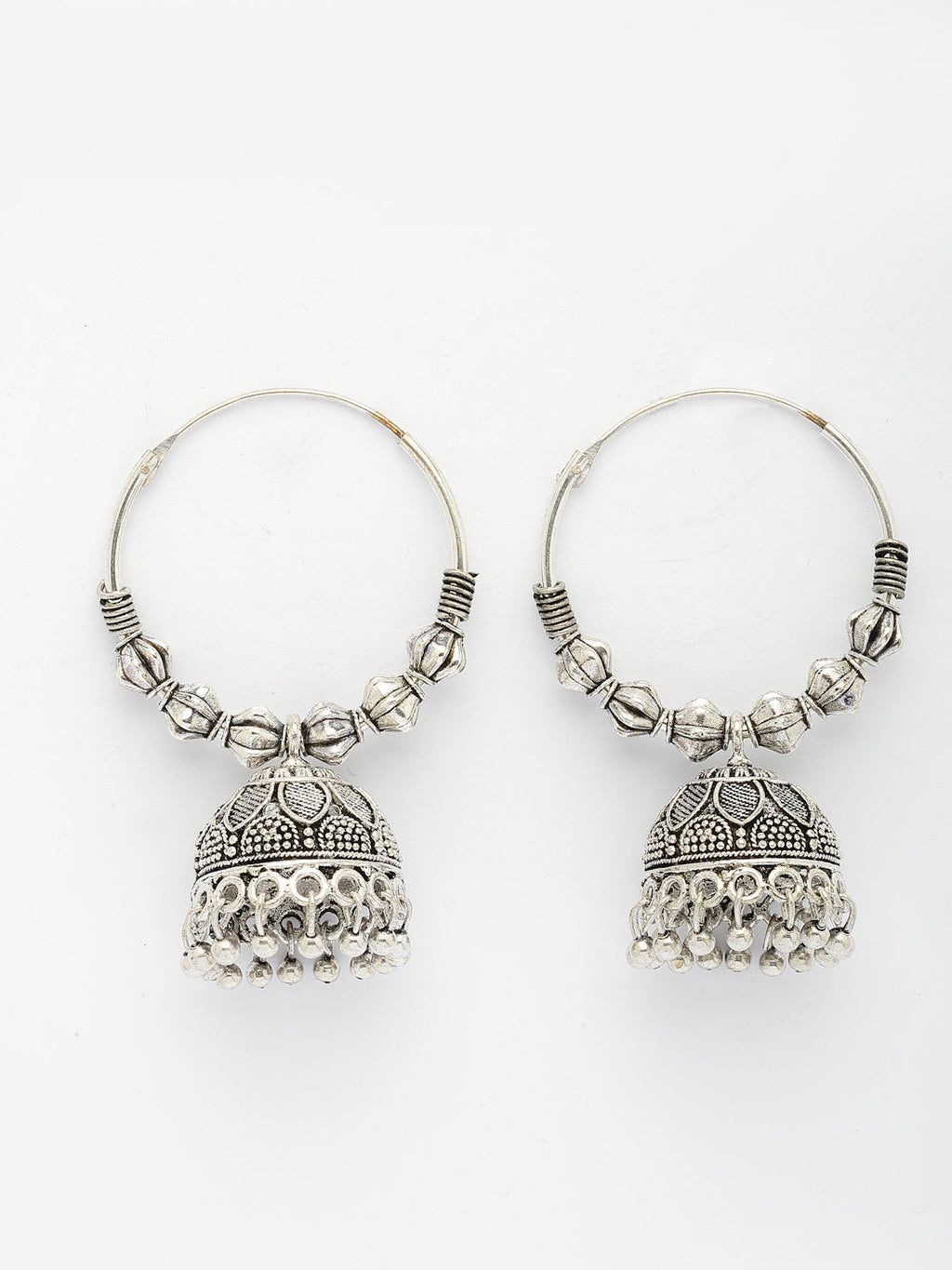 NVR Women Set of 2 Silver Plated Traditional Oxidized Jhumka Earrings