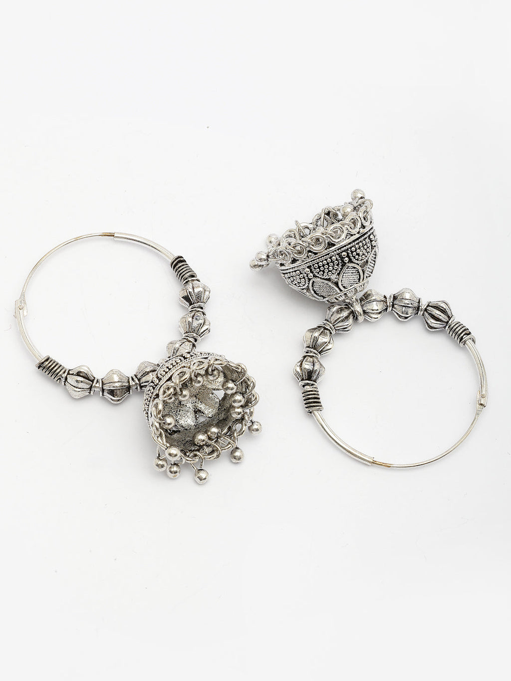 NVR Women Set of 2 Silver Plated Traditional Oxidized Jhumka Earrings