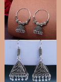 NVR Women's Set of 2 Ethnic Silver Plated Oxidized Circle Jhumka Earrings