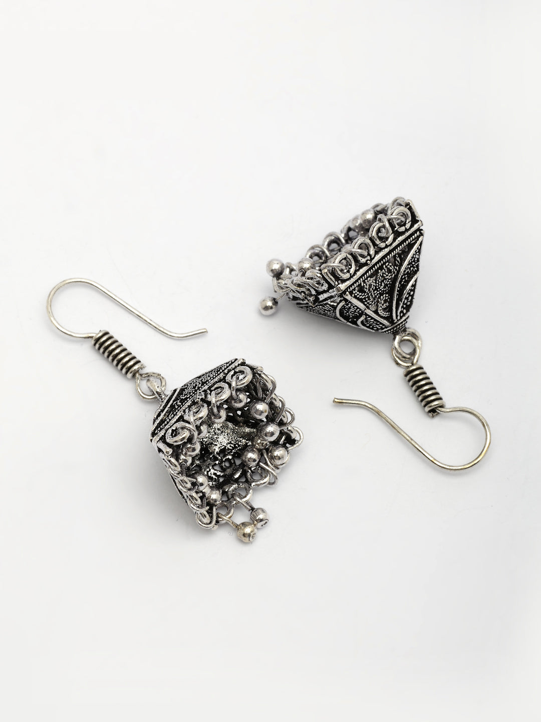 NVR Women's Set of 2 Ethnic Silver Plated Oxidized Circle Jhumka Earrings