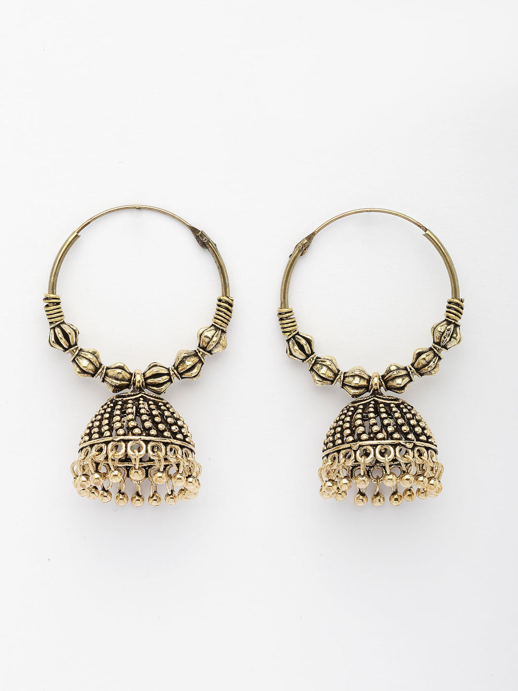 NVR Women Set of 2 Gold-Polished Oxidized Contemporary Jhumka Earrings