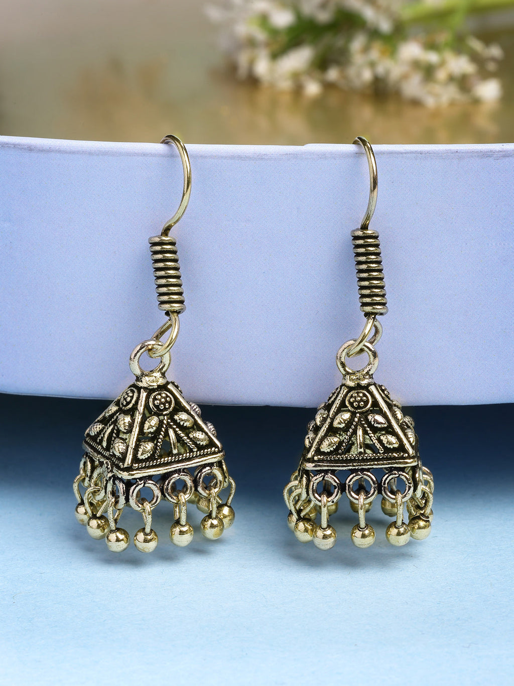 NVR Women's Set of 2 Traditional Gold-Polished Oxidized Jhumka Earrings