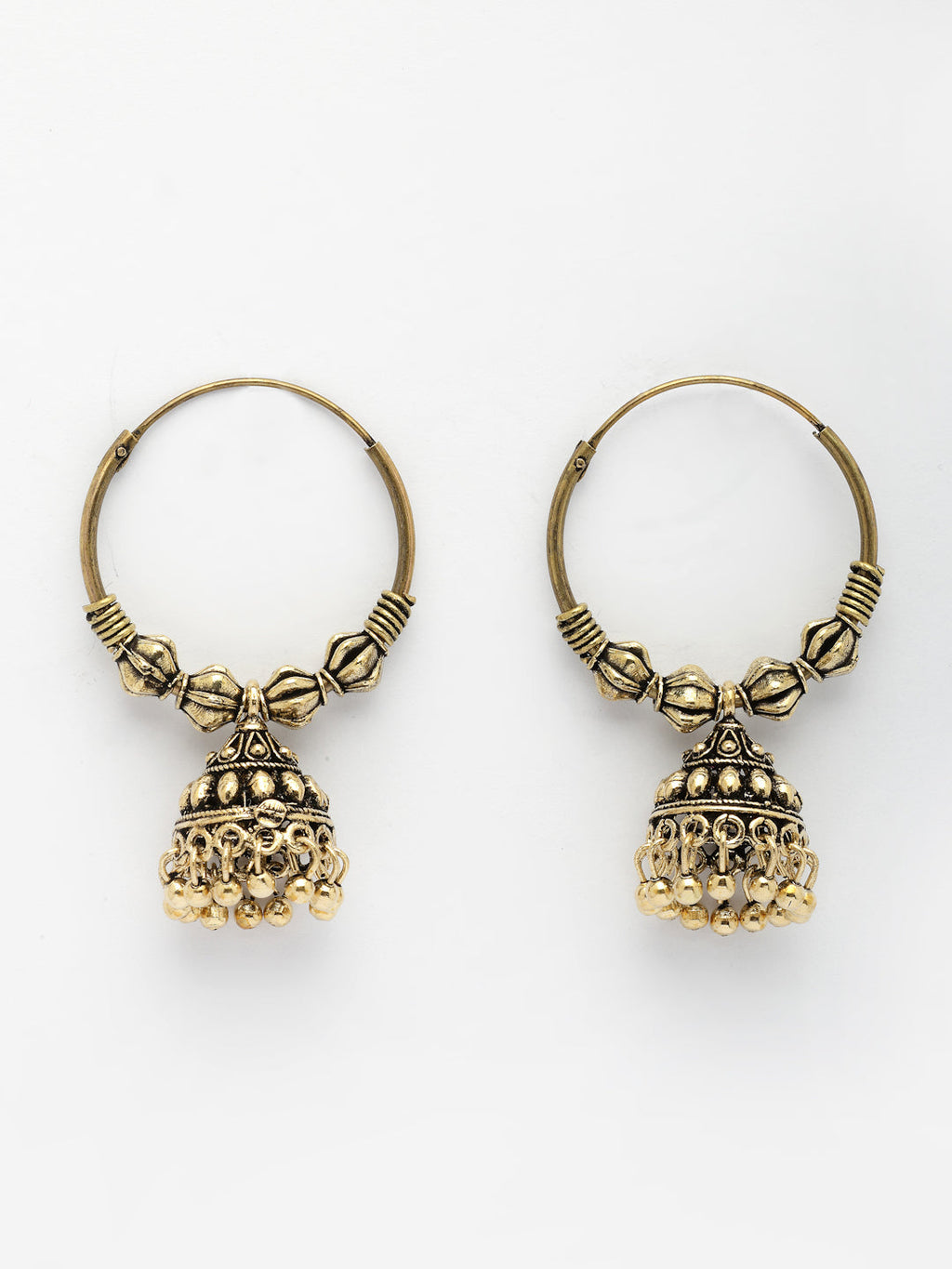 NVR Women's Set of 2 Traditional Gold-Polished Oxidized Jhumka Earrings