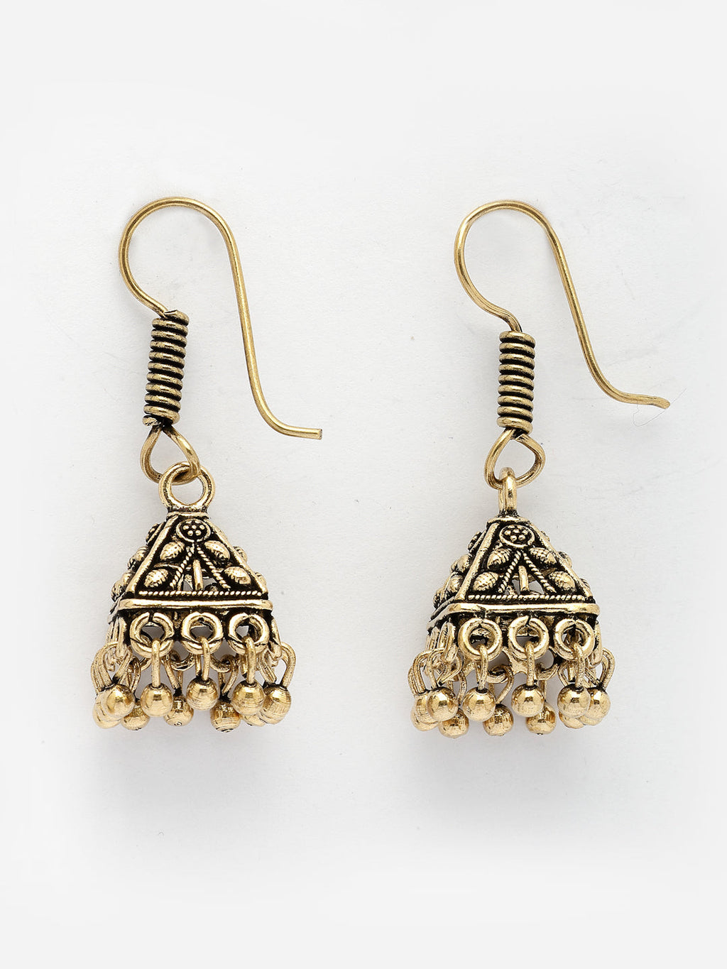 NVR Women's Set of 2 Traditional Gold-Polished Oxidized Jhumka Earrings